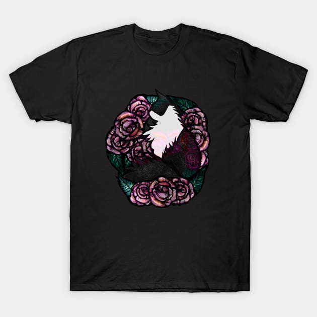 Tuxedo Cat Roses T-Shirt by bubbsnugg